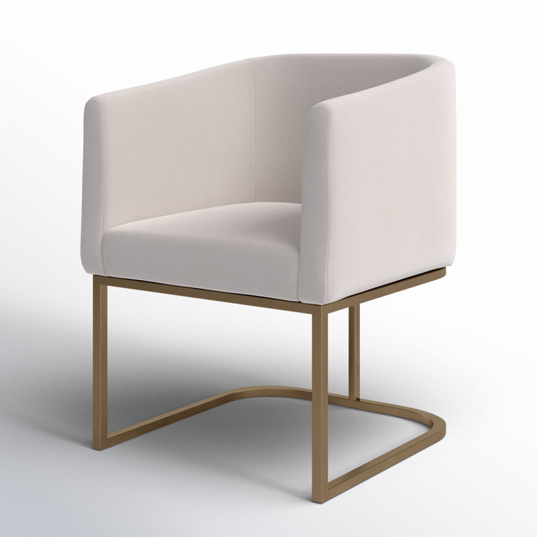 Off-White Linen Upholstered Arm Chair with Metal Frame
