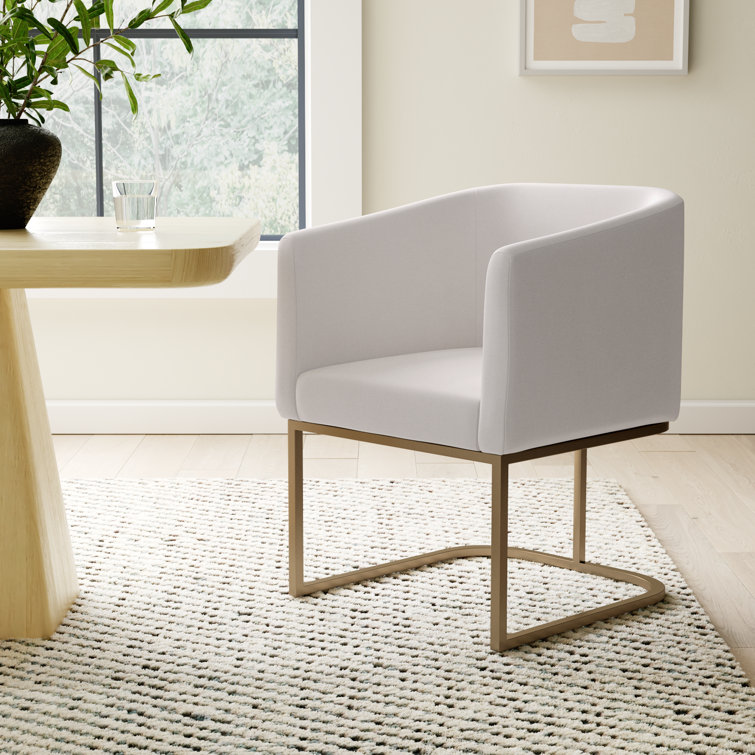 Off-White Linen Upholstered Arm Chair with Metal Frame