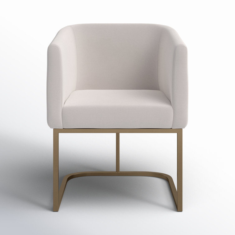 Off-White Linen Upholstered Arm Chair with Metal Frame
