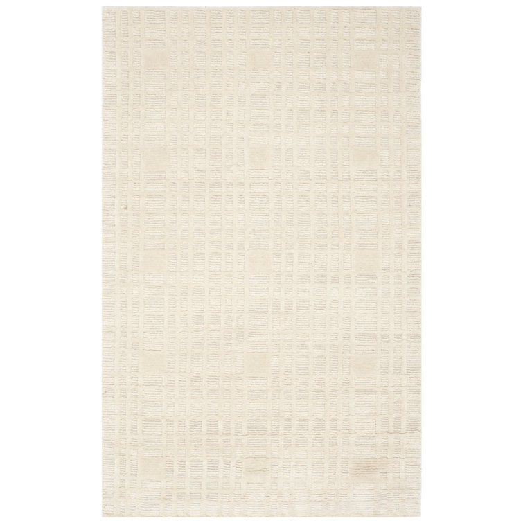 Ivory Geometric Hand-Knotted Wool Area Rug, 4' x 6'