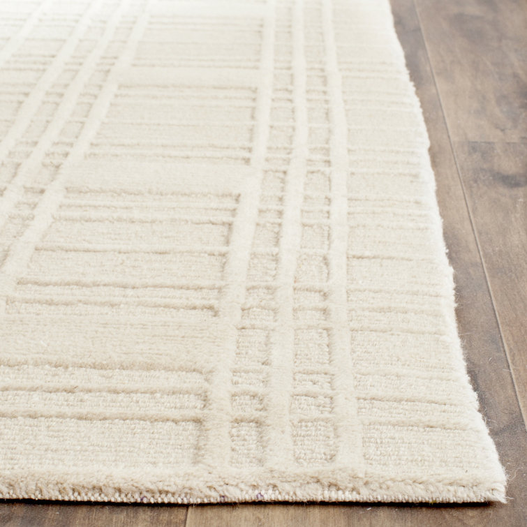 Ivory Geometric Hand-Knotted Wool Area Rug, 4' x 6'