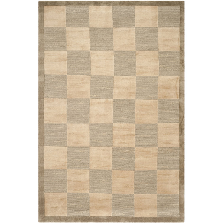 Hand-Knotted Geometric Wool Rug in Beige and Gray, 3' x 5'
