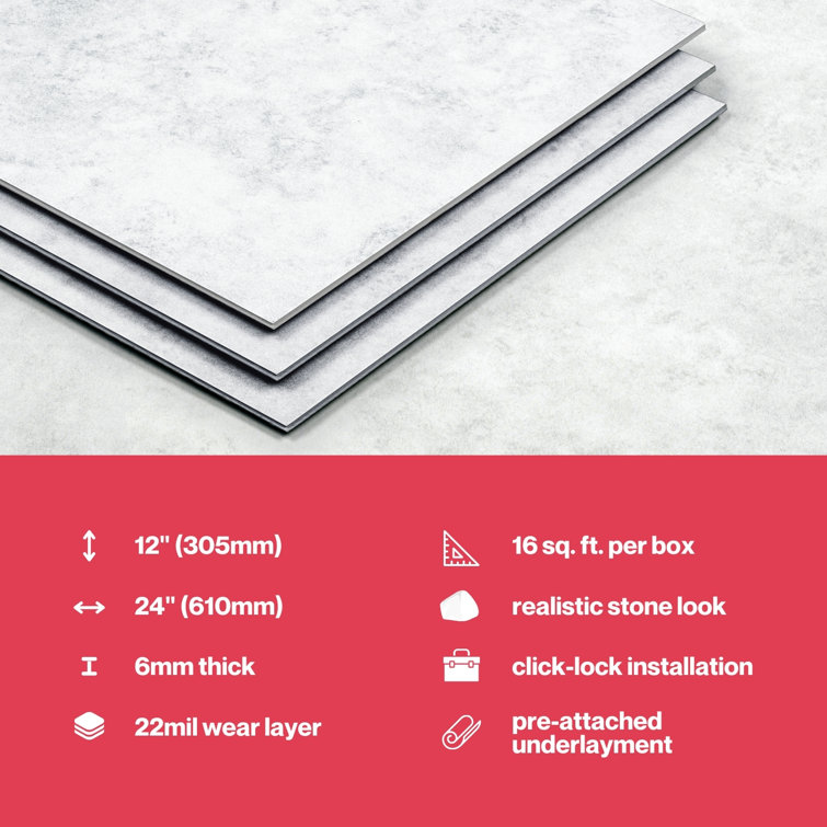 Lightstone 12" x 24" Waterproof Vinyl Tile Flooring
