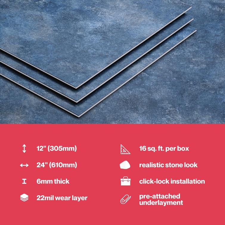 Topaz Blue Stone Look 12" x 24" Waterproof Vinyl Tile