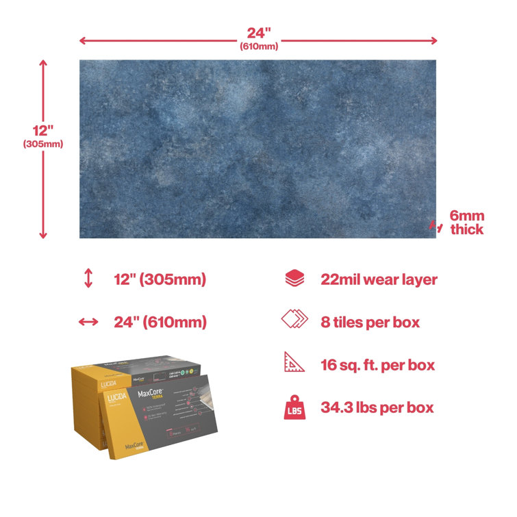 Topaz Blue Stone Look 12" x 24" Waterproof Vinyl Tile