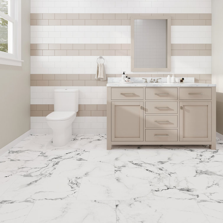 Calacatta White Marble Look 12" x 24" Vinyl Tile Flooring