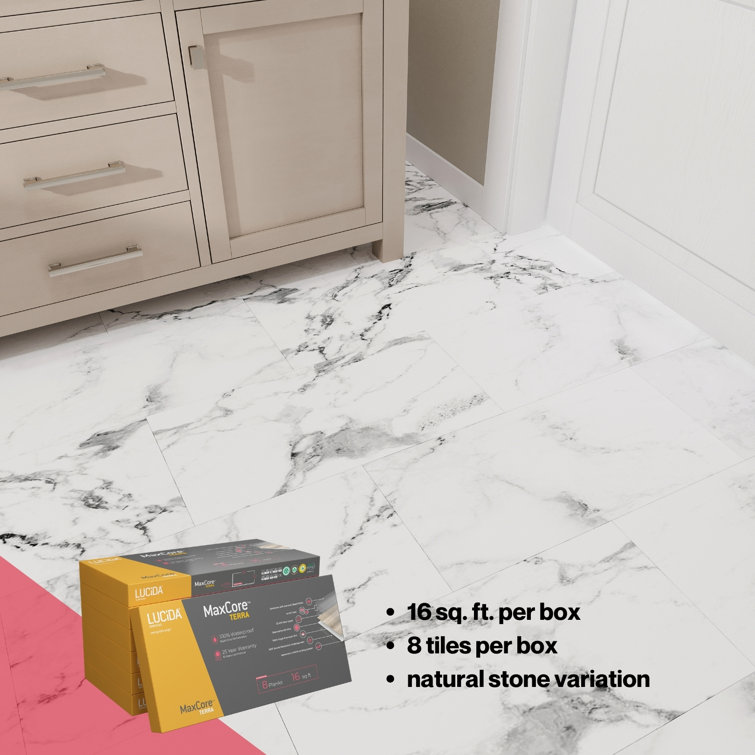 Calacatta White Marble Look 12" x 24" Vinyl Tile Flooring