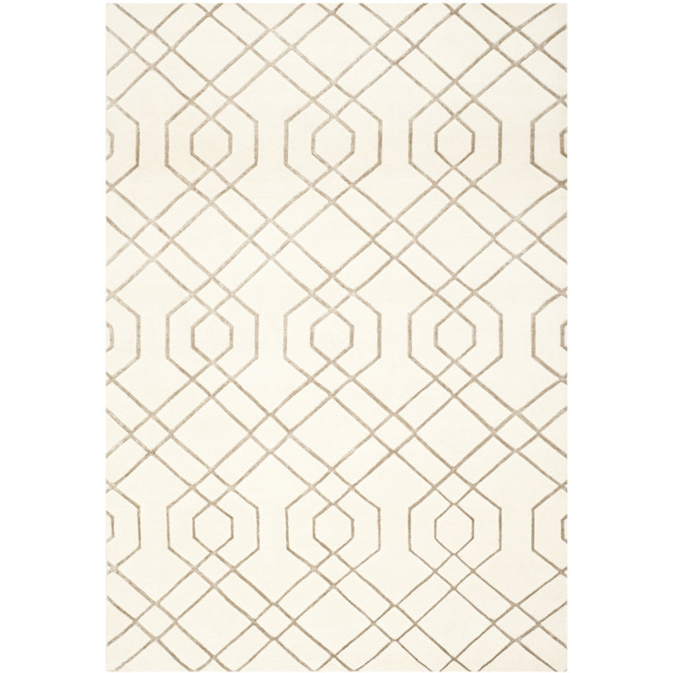Ivory Geometric Hand-Knotted Wool 9' x 12' Rug