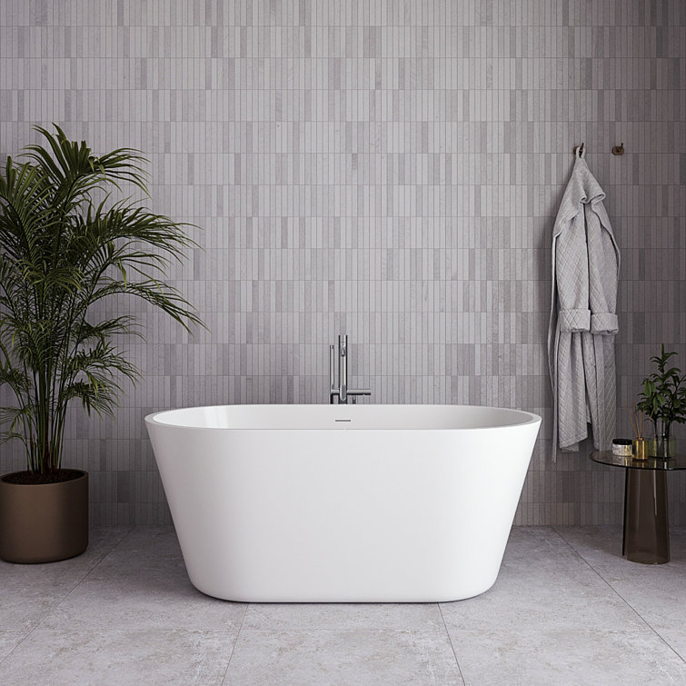 54" Glossy White Acrylic Freestanding Soaking Tub with Polished Gold Trim