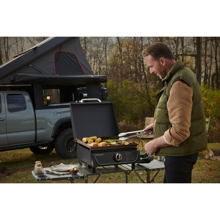 17" Black Stainless Steel Tabletop Gas Griddle with Hood