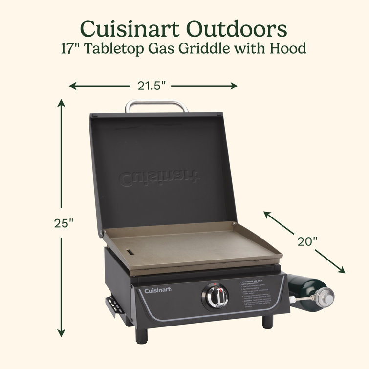 17" Black Stainless Steel Tabletop Gas Griddle with Hood