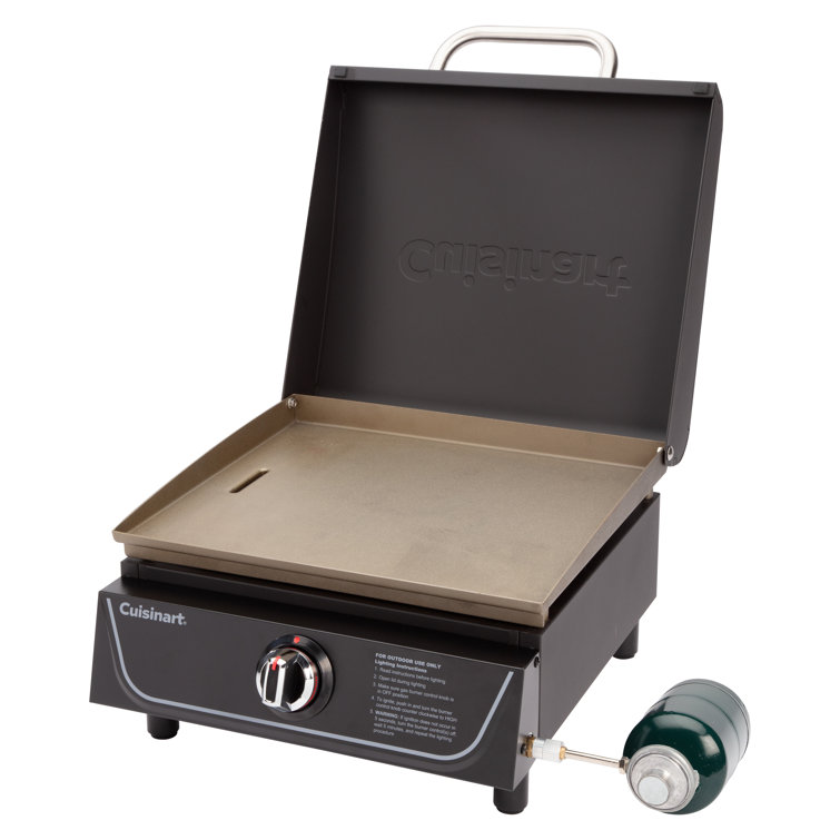 17" Black Stainless Steel Tabletop Gas Griddle with Hood