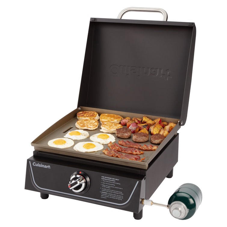 17" Black Stainless Steel Tabletop Gas Griddle with Hood