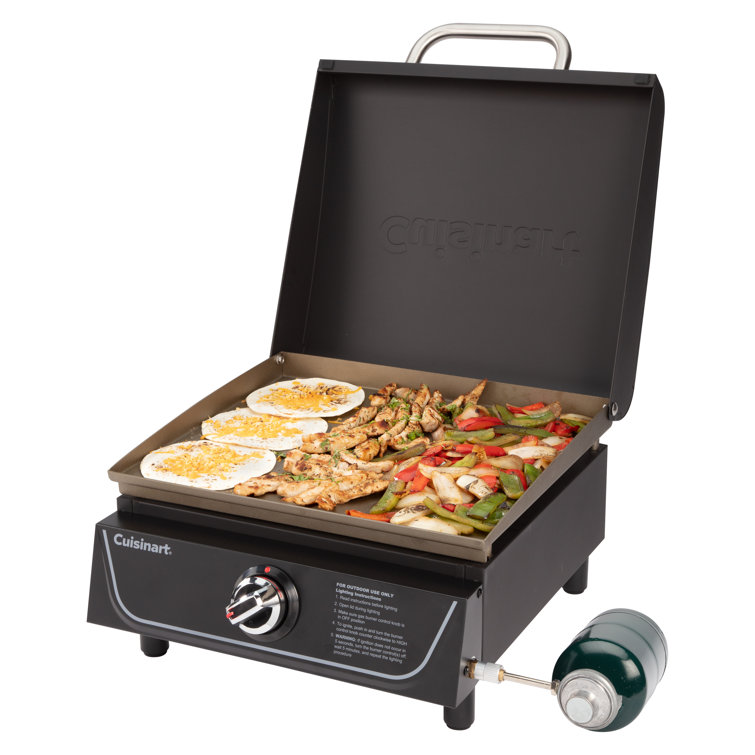 17" Black Stainless Steel Tabletop Gas Griddle with Hood