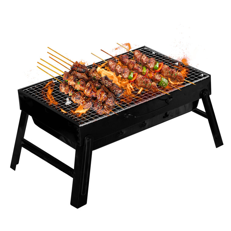 Compact Black Stainless Steel Foldable Charcoal Grill for Outdoor Cooking