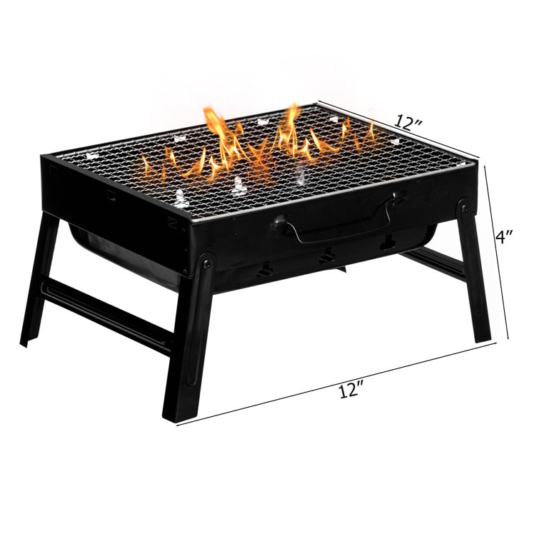 Compact Black Stainless Steel Foldable Charcoal Grill for Outdoor Cooking