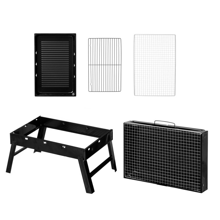 Compact Black Stainless Steel Foldable Charcoal Grill for Outdoor Cooking