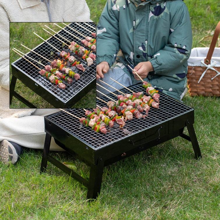 Compact Black Stainless Steel Foldable Charcoal Grill for Outdoor Cooking