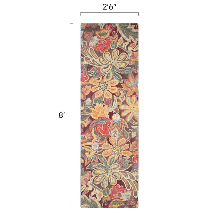 Handmade Floral Wool Rug in Multicolor, 2' x 3'