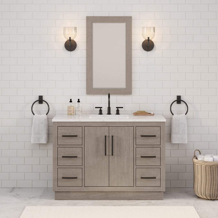 Farmhouse Grey Oak 48" Vanity Set with Beveled Mirror