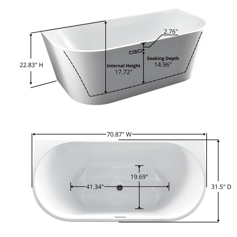 71" Glossy White Acrylic Freestanding Bathtub