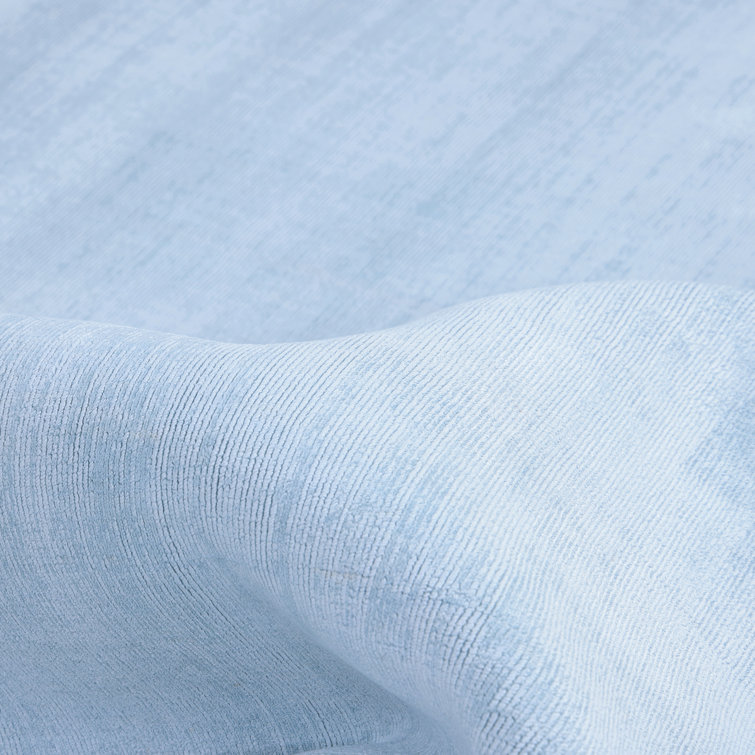 Handmade Light Blue Stripe Viscose 8' x 10' Area Rug