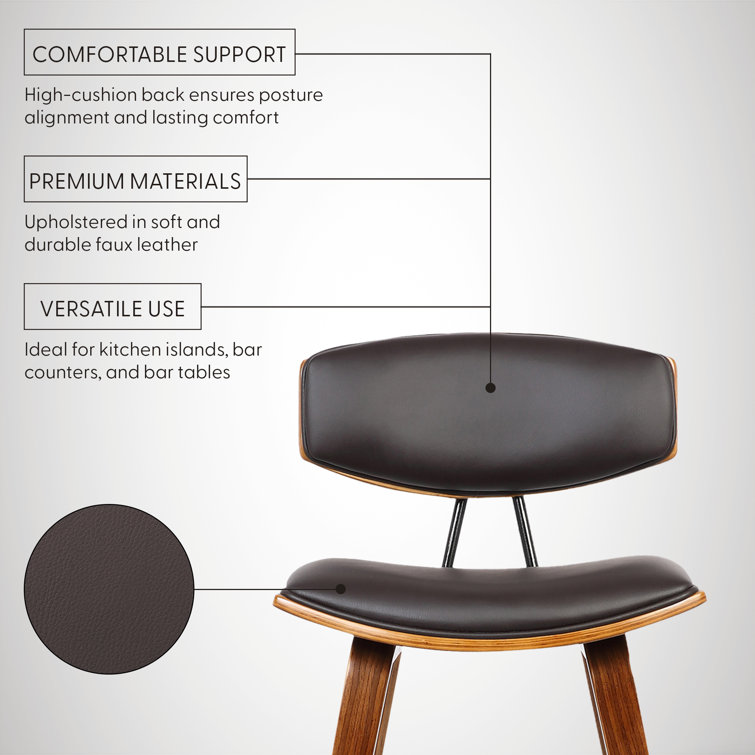 Fox 26'' Gray Faux Leather and Walnut Wood Counter Stool