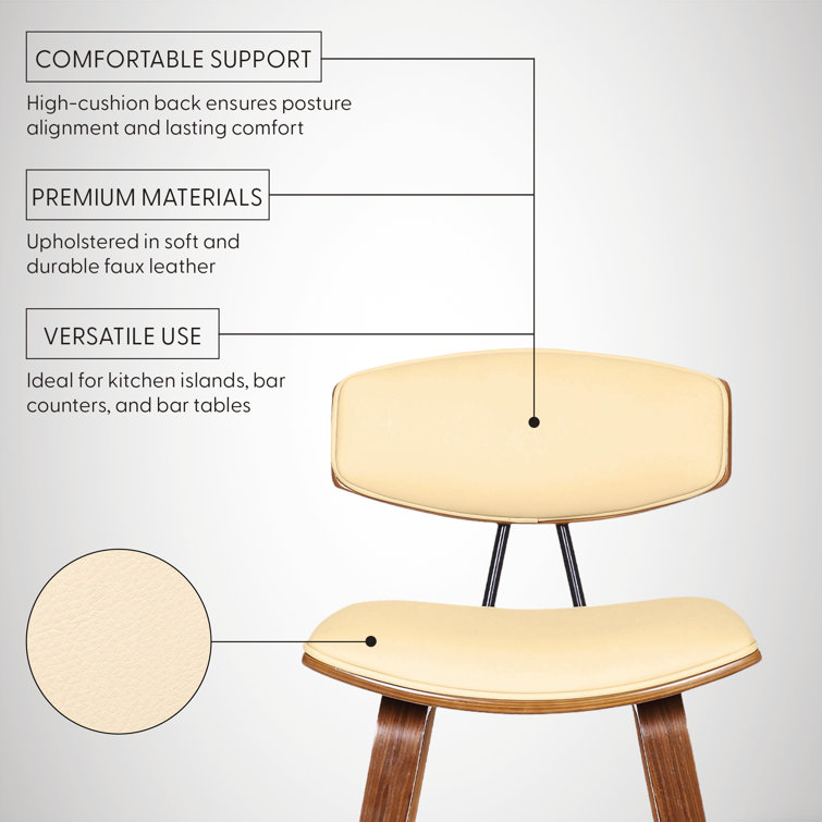 Contemporary Cream Faux Leather & Walnut Wood Counter Stool