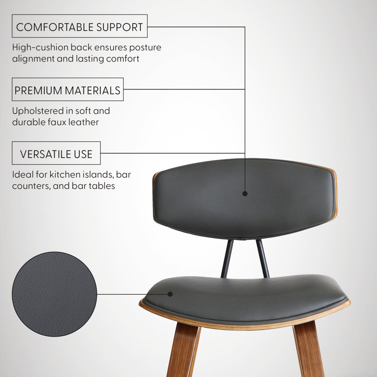 Fox 26'' Gray Faux Leather and Walnut Wood Counter Stool