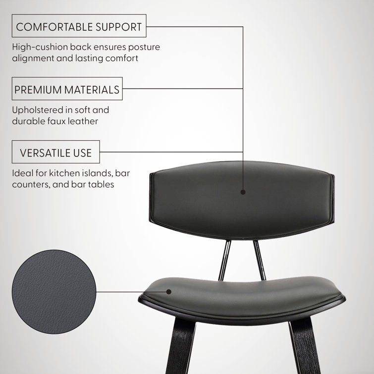 Gray Faux Leather & Black Brushed Wood Contemporary Counter Stool