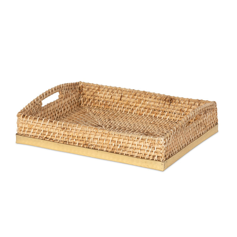 Amelia Woven Bamboo and Brass Rectangular Serving Tray