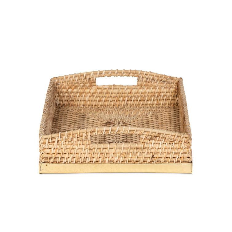 Amelia Woven Bamboo and Brass Rectangular Serving Tray