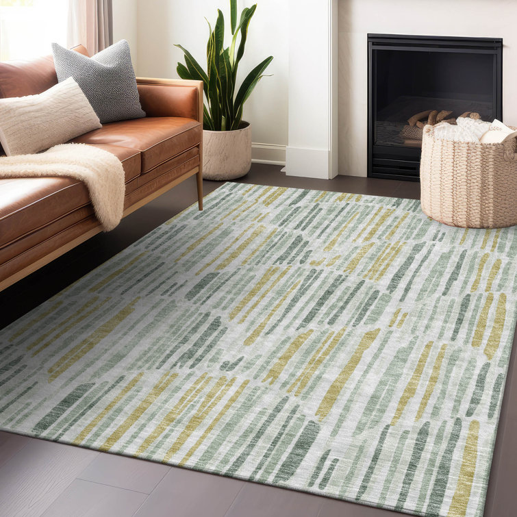 Premium Sage Green Rectangular Synthetic Washable Rug