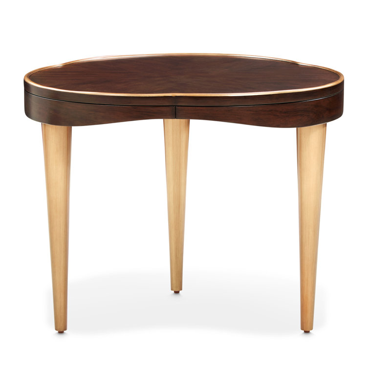 Warm Pecan Mahogany Veneer End Table with Antique Gold Accents
