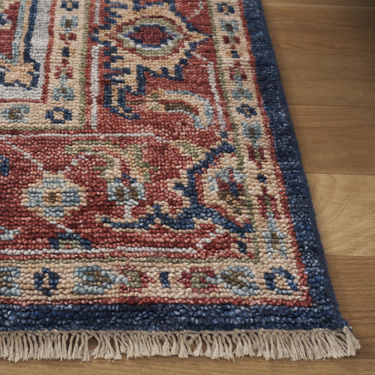Samarkand Navy/Rust Hand-Knotted Wool & Viscose 6' x 9' Area Rug