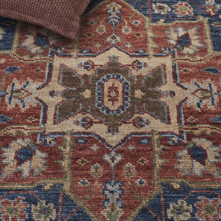 Navy and Rust Hand-Knotted Wool 8' x 10' Traditional Area Rug