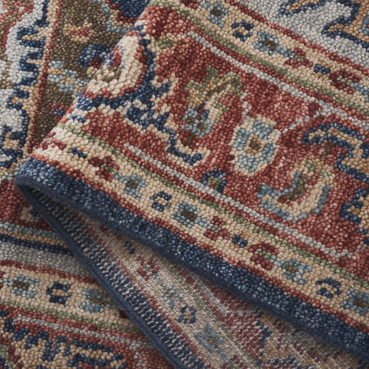 Navy and Rust Hand-Knotted Wool 8' x 10' Traditional Area Rug