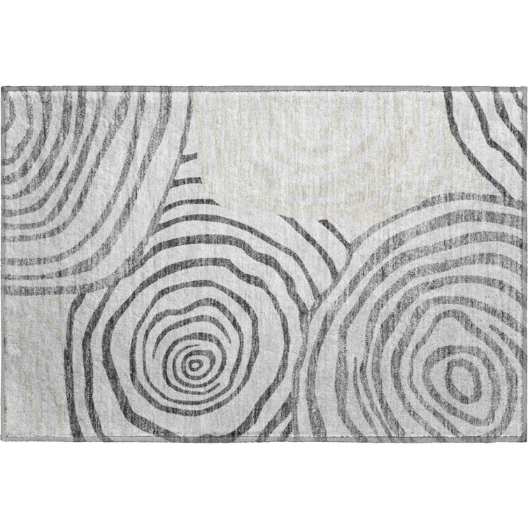 Gray Rectangular Synthetic Machine Washable Rug 30" x 20"