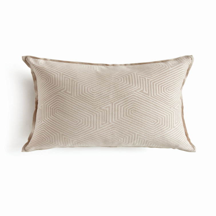 Beige Geometric Polyester Lumbar Outdoor Accent Pillow