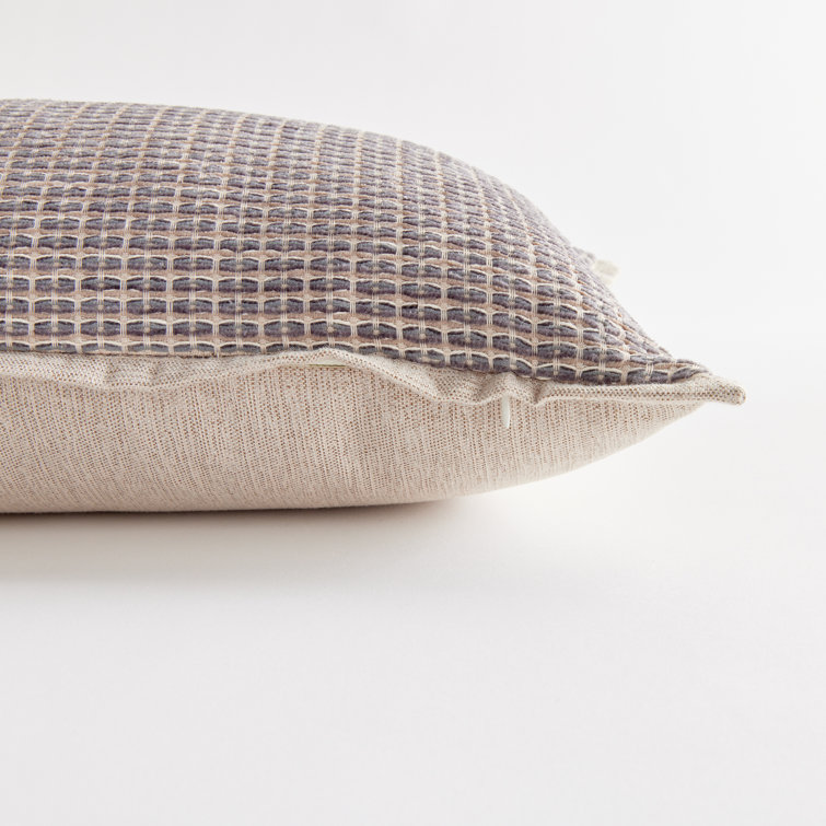 Taupe and Gray Geometric Polyester Lumbar Outdoor Pillow