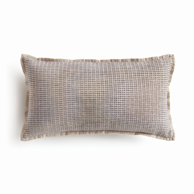 Taupe and Gray Geometric Polyester Lumbar Outdoor Pillow