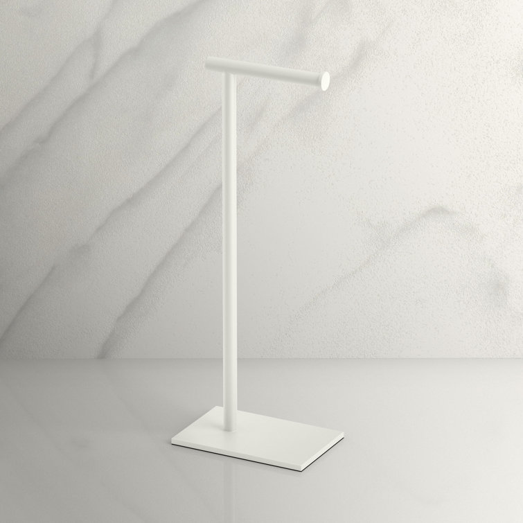 Matte White Metal Freestanding Toilet Paper Holder with Weighted Base