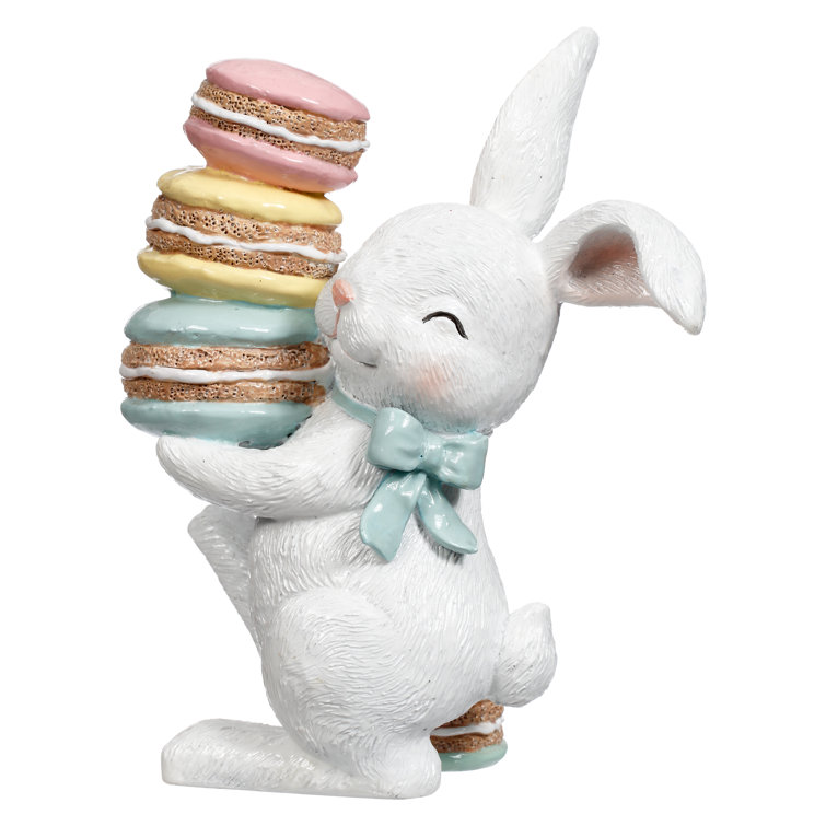 White Ceramic Easter Bunny with Macarons Figurine - 6 Inches