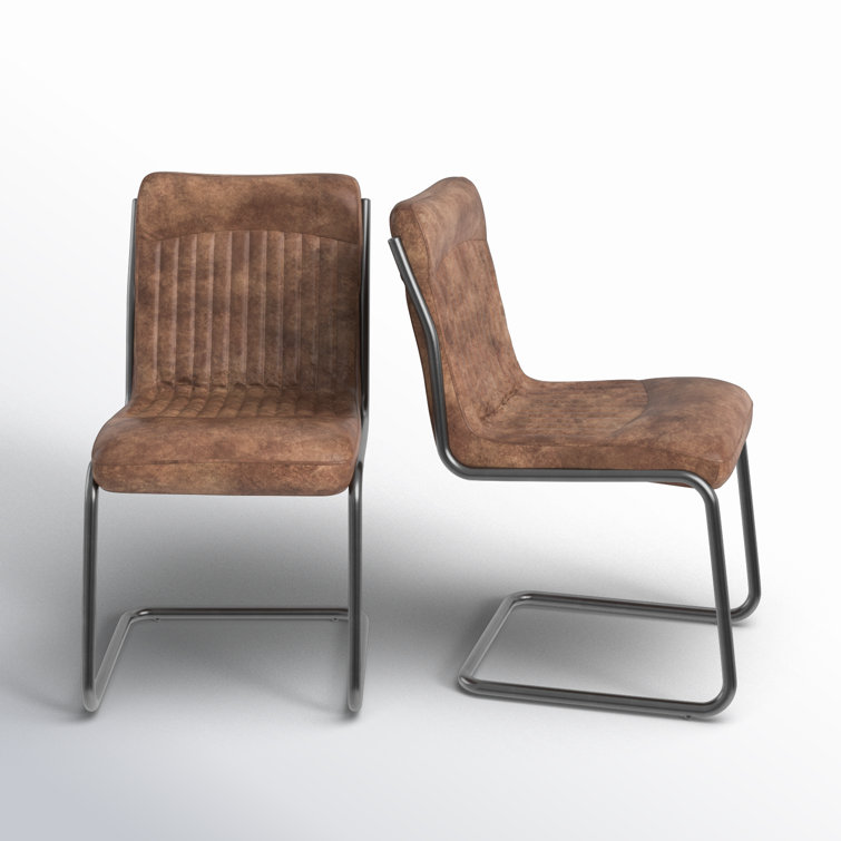 Ansel Transitional Leather Upholstered Side Chair in Light Brown