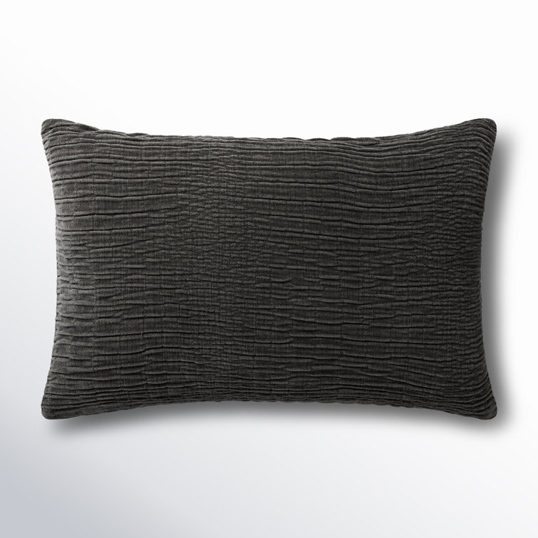 Charcoal Crinkled Polyester Lumbar Throw Pillow 21" x 13"