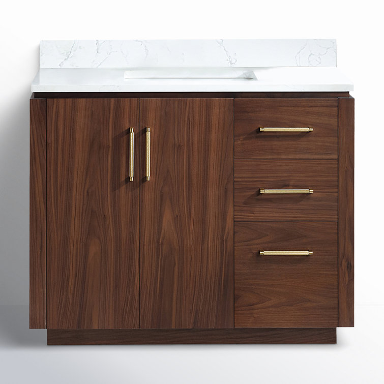 San 42'' Natural Walnut Single Bathroom Vanity with Gold Hardware