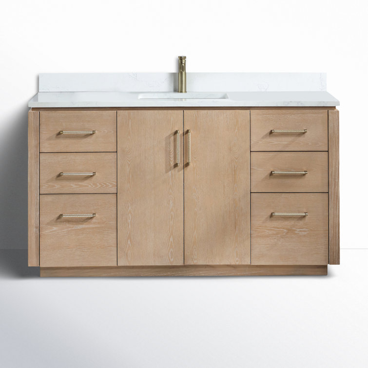 Washed Ash Gray 60'' Single Bathroom Vanity with Gold Hardware