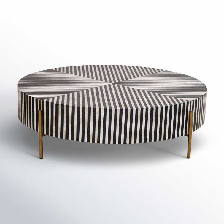 Carnegie Art Deco Round Coffee Table in Camel Bone & Brass