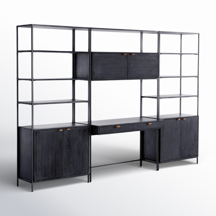 Contemporary Black Solid Wood Desk with Hutch & Dual Drawers