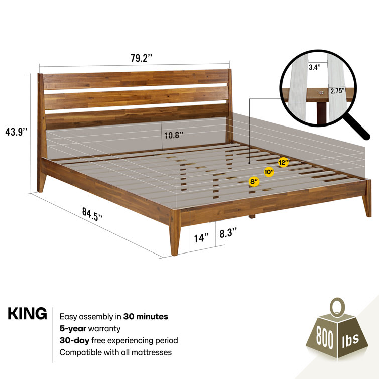 Acacia Caramel King Solid Wood Platform Bed Frame with Headboard